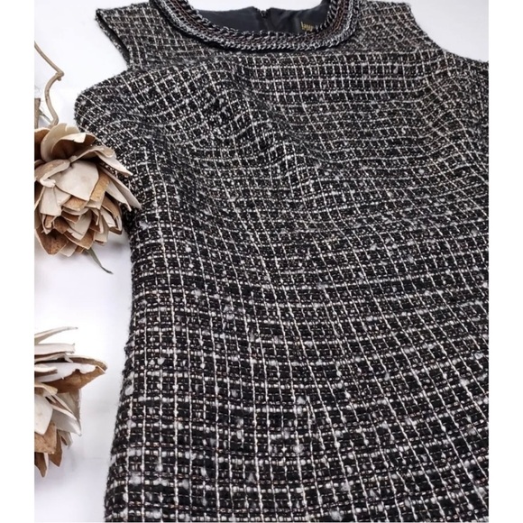 Laundry by Shelli Segal Sz 8 Black Metallic Boucle Tweed Sheath Dress Chain - Picture 8 of 12